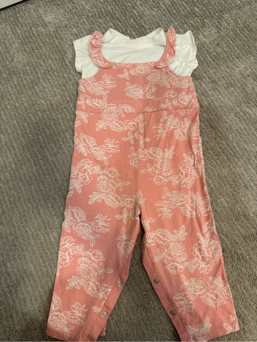 Toddler Floral Pink Romper Jumpsuit with Ruffle Straps